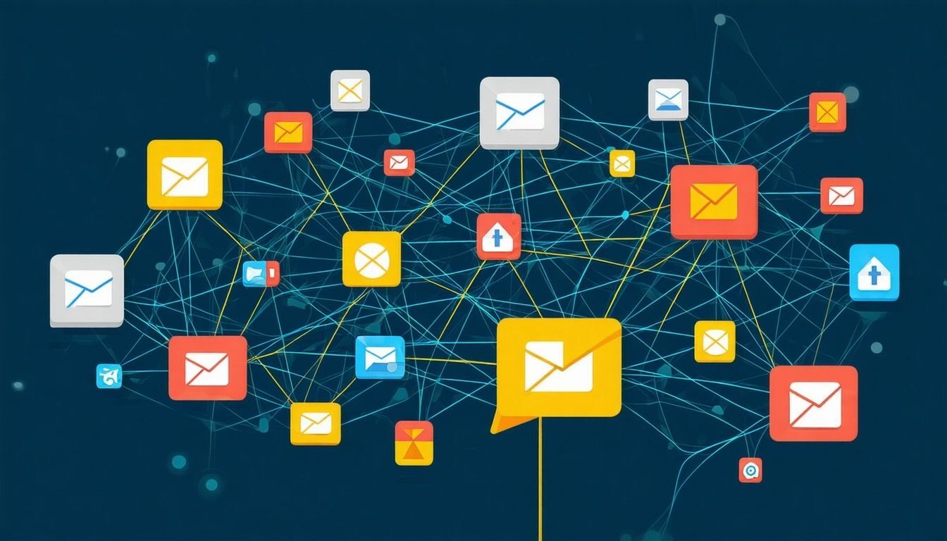 Illustration of tangled application icons connected by chaotic lines symbolizing disorganized system architecture-1