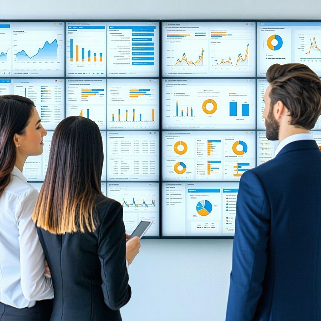 group of business professionals analyzing data flows on digital dashboards representing optimized EDI integration-1