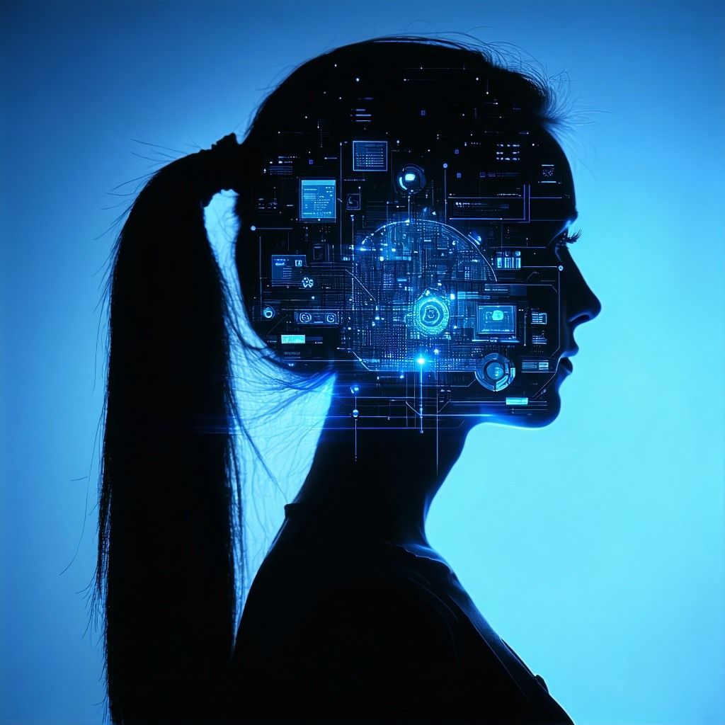 silhouette of a woman from side profile with the representation the it industry and digital transformation-2