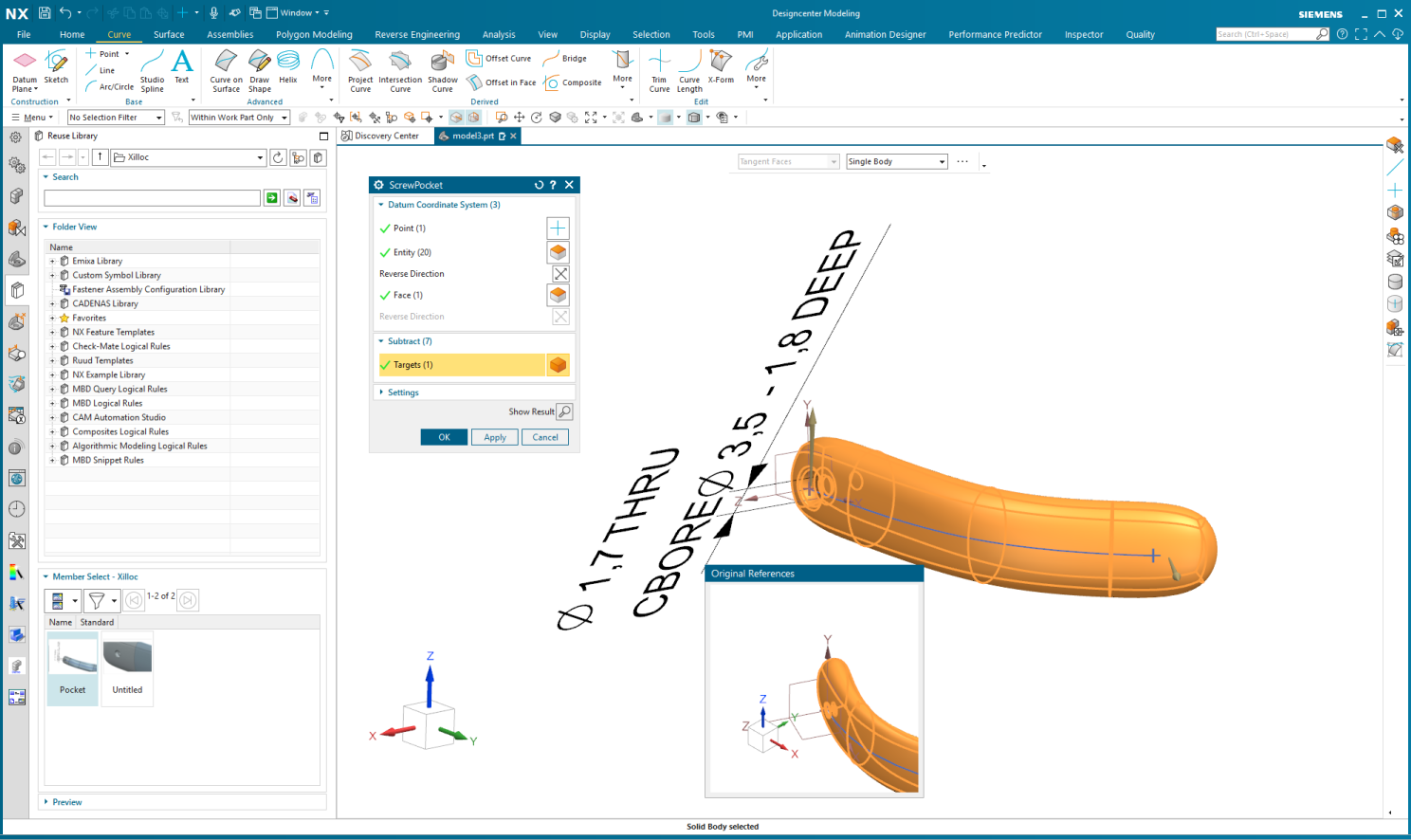 NXCAD2506 screw pocket template - Feature template
