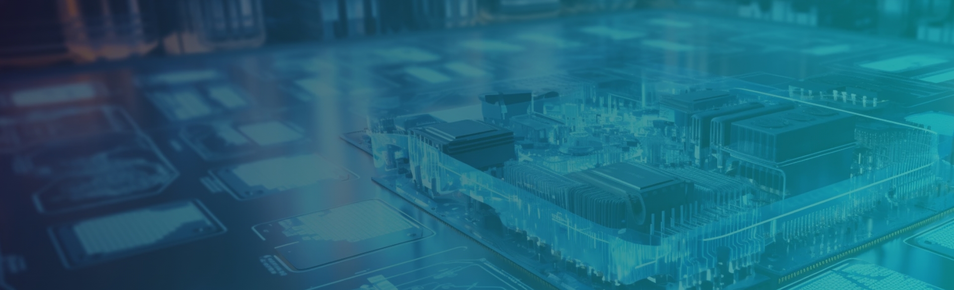 Electronics & semiconductors concept with motherboard and circuitry visualization