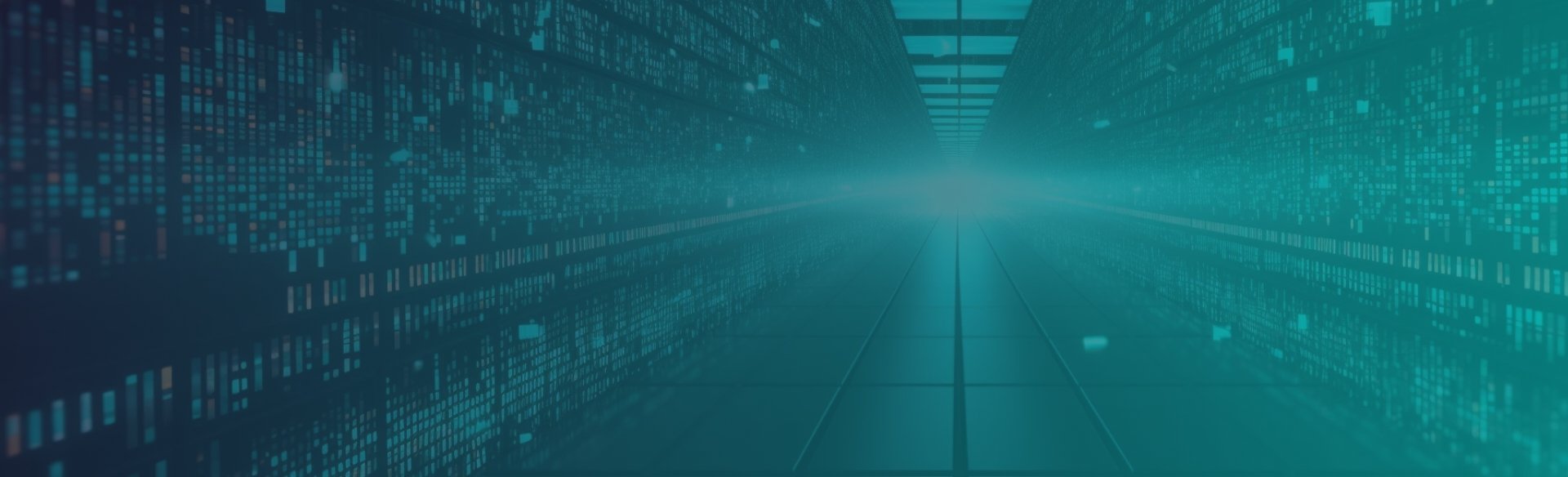 Data Science concept with digital data streams in a futuristic server room corridor