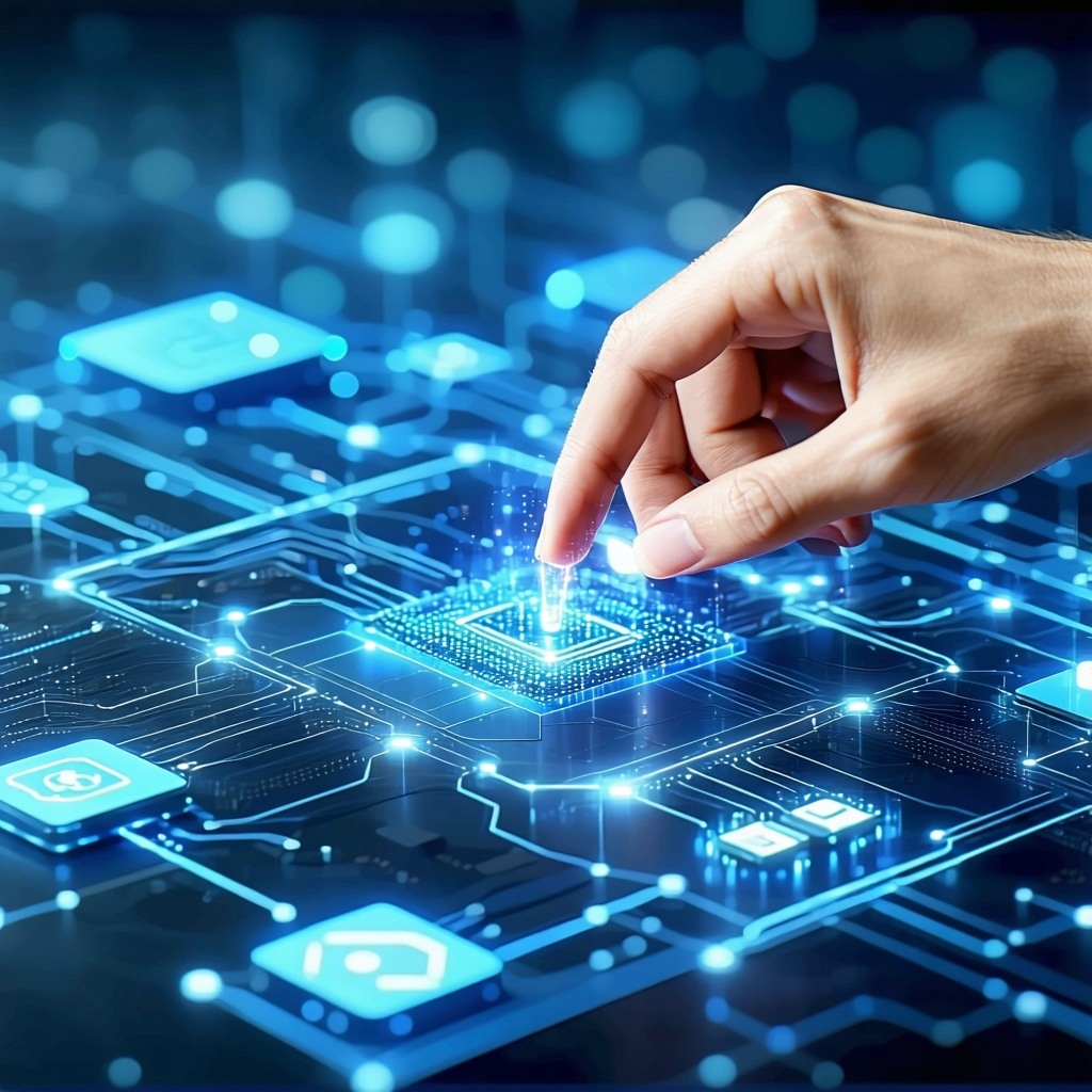 Hands plugging in digital connectors on touchscreen interface symbolizing unified application integration-1
