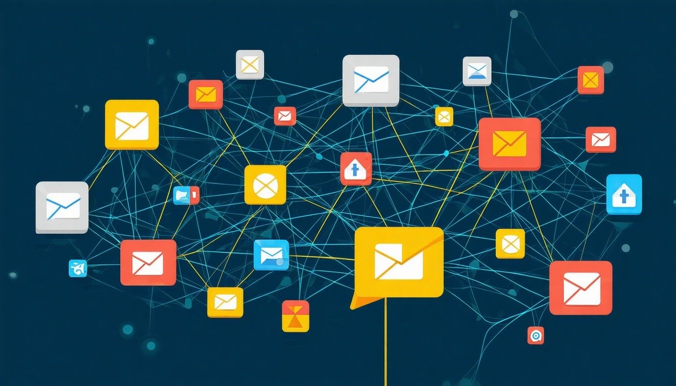 Illustration of tangled application icons connected by chaotic lines symbolizing disorganized system architecture-1