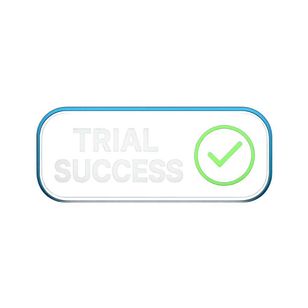 create a button saying trial success make it for software technology style-1
