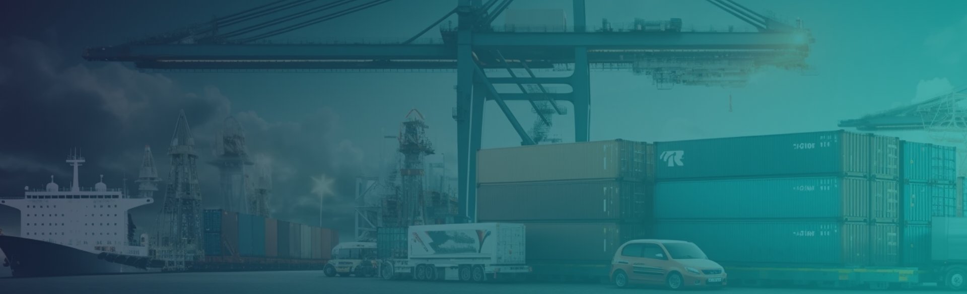 Supply Chain Management with cranes, trucks, and cargo at a port